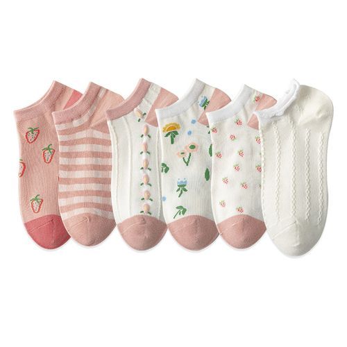 Women Fashion Floral Boat Socks Ankle Socks 6 Pairs