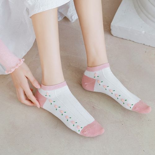 Women Fashion Floral Boat Socks Ankle Socks 6 Pairs