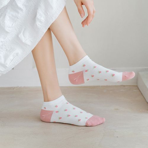 Women Fashion Floral Boat Socks Ankle Socks 6 Pairs