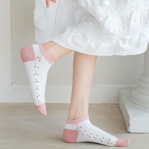 Women Fashion Floral Boat Socks Ankle Socks 6 Pairs