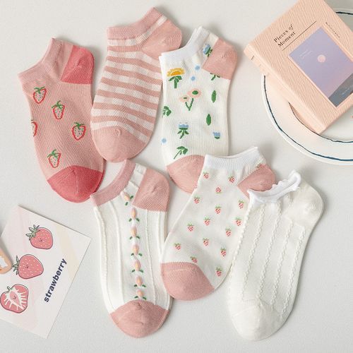 Women Fashion Floral Boat Socks Ankle Socks 6 Pairs