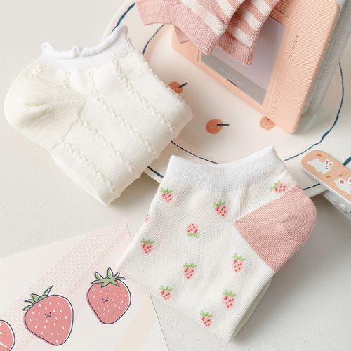 Women Fashion Floral Boat Socks Ankle Socks 6 Pairs