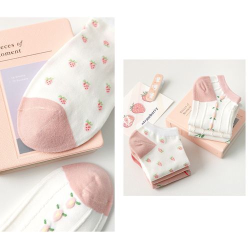 Women Fashion Floral Boat Socks Ankle Socks 6 Pairs