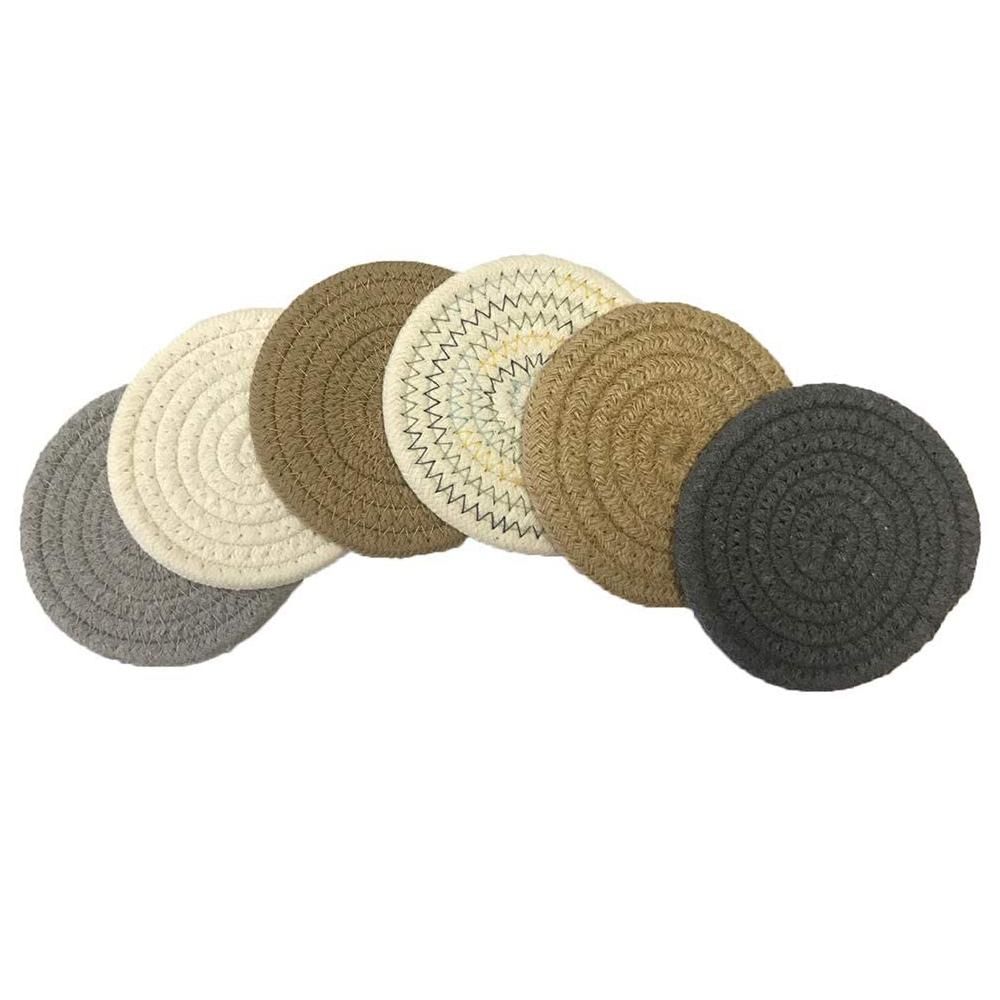 Pot Mat Trivets Set of 6 Hot Pot Holder Cotton Woven Coasters Round Placemats Heat Resistant Cup Mat Spoon Rest(4.3Inch)
