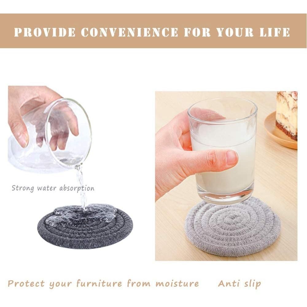 Pot Mat Trivets Set of 6 Hot Pot Holder Cotton Woven Coasters Round Placemats Heat Resistant Cup Mat Spoon Rest(4.3Inch)
