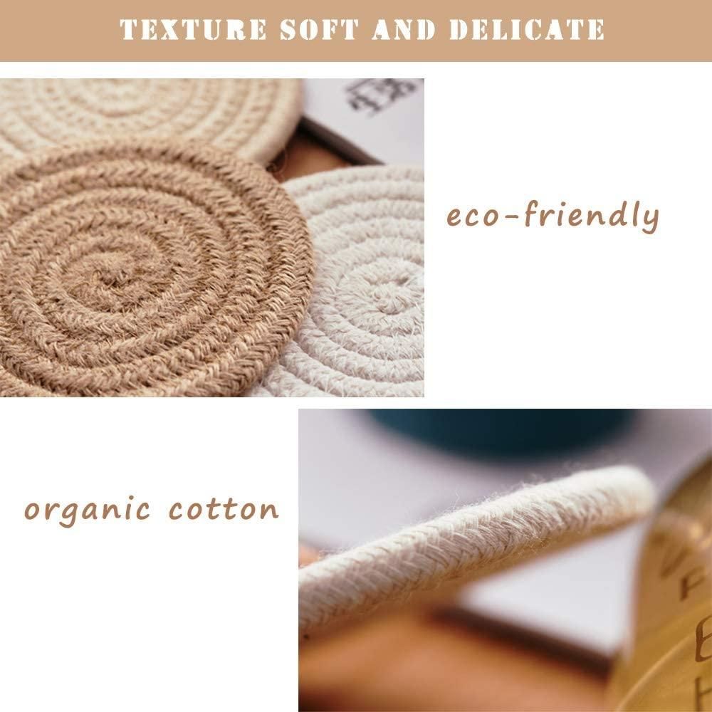 Pot Mat Trivets Set of 6 Hot Pot Holder Cotton Woven Coasters Round Placemats Heat Resistant Cup Mat Spoon Rest(4.3Inch)