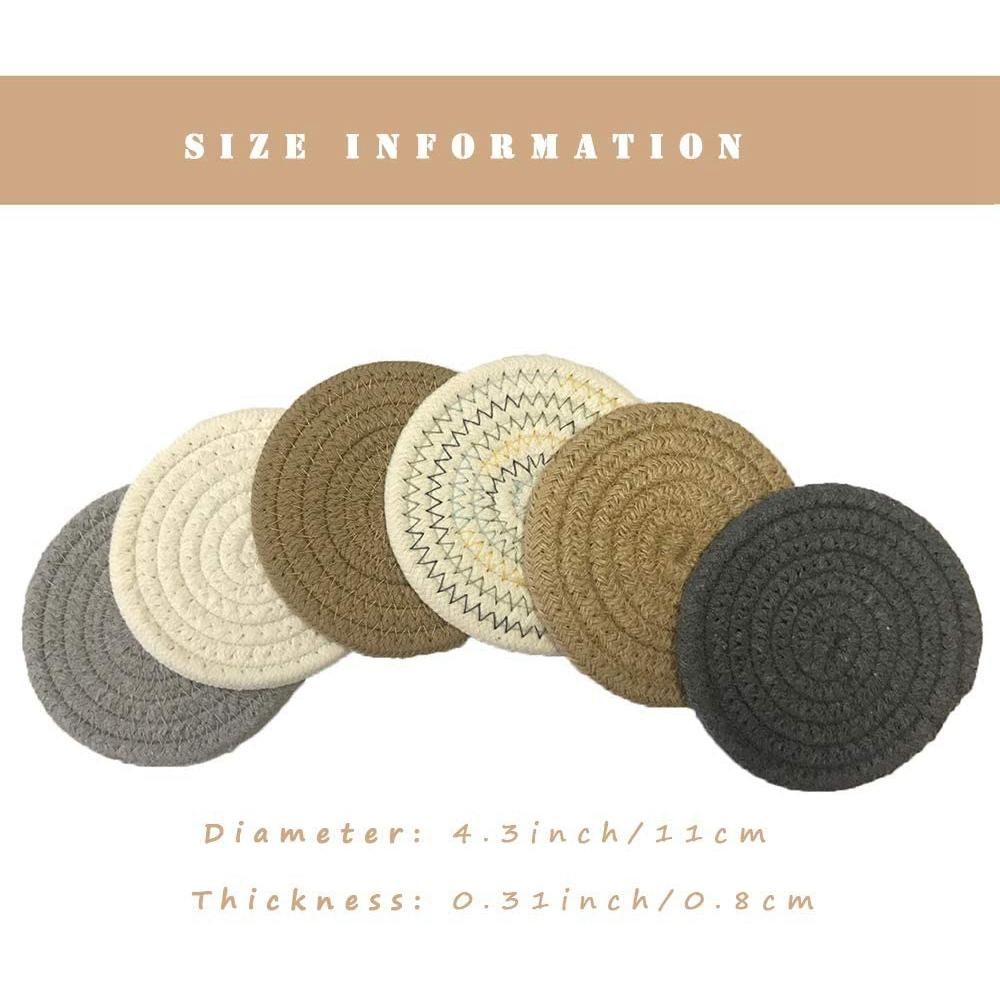 Pot Mat Trivets Set of 6 Hot Pot Holder Cotton Woven Coasters Round Placemats Heat Resistant Cup Mat Spoon Rest(4.3Inch)