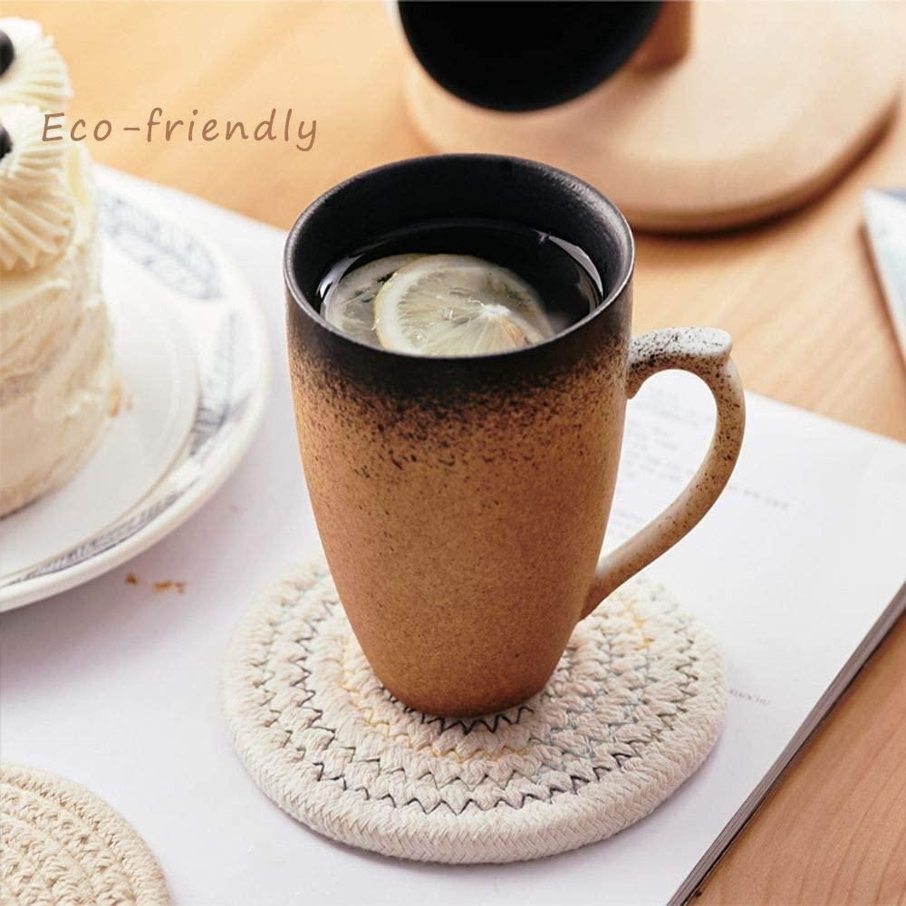 Pot Mat Trivets Set of 6 Hot Pot Holder Cotton Woven Coasters Round Placemats Heat Resistant Cup Mat Spoon Rest(4.3Inch)