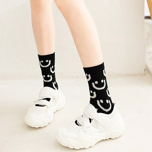 Women Casual Long Socks,Cartoon Smiley Stripes Socks 5 Pairs