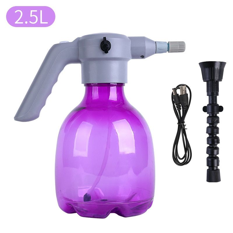 Electric Watering Kettle Home Gardening Watering Pot USB Rechargeable Watering Can Disinfection Sprayer 2.5L Purple Nozzle