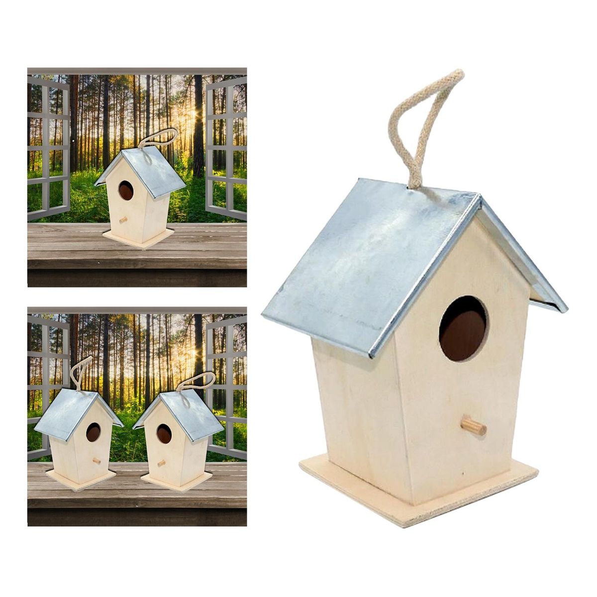 Wooden Bird House Hanging Hummingbird Nest Natural Cedar Outside