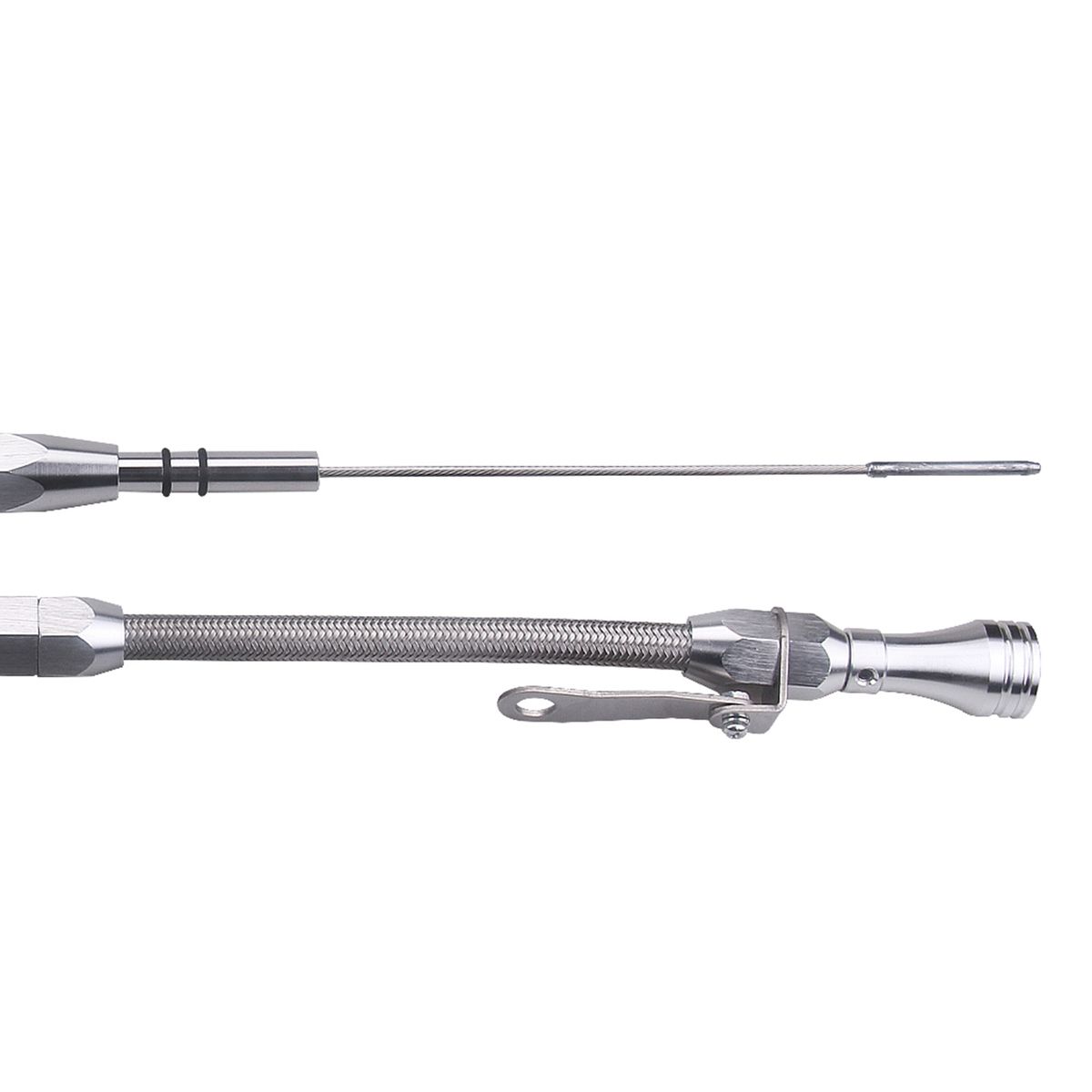 SBC Stainless Braided Firewall Flexible Dipstick Engine Oil