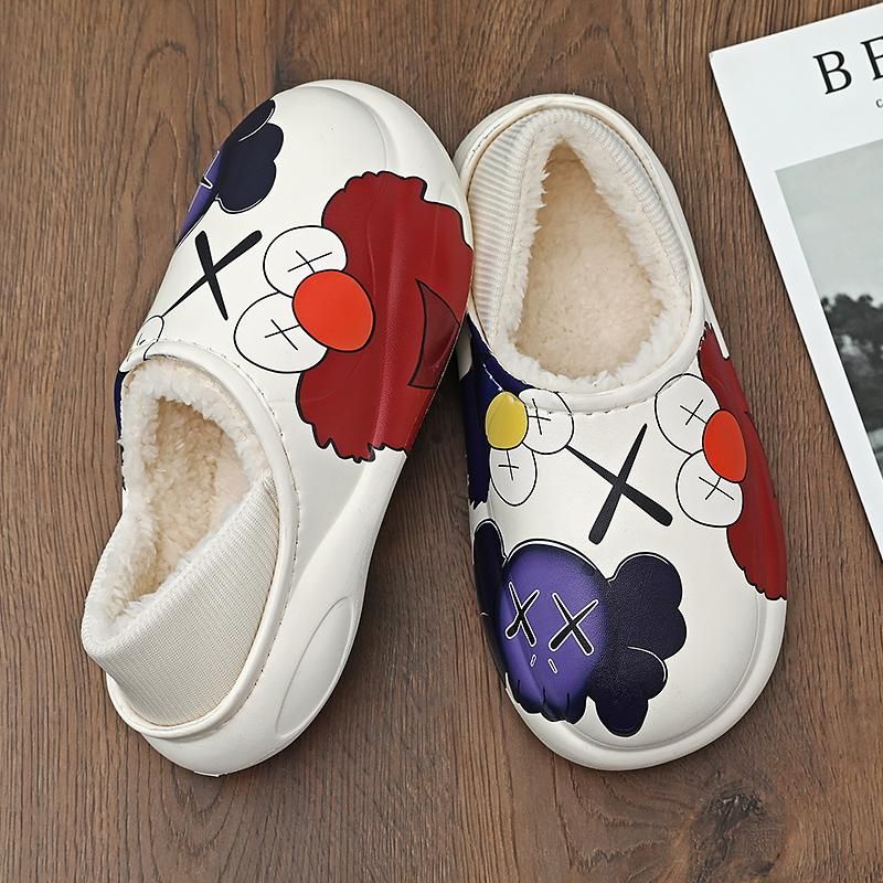 Cartoon Cotton Slippers Men's Winter Thick Bottom Non-slip Home Waterproof Slippers Outer Wear Bag with Cute Warm Cotton Shoes