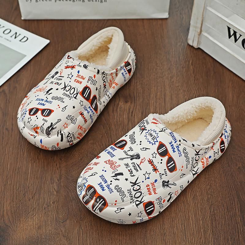 Cartoon Cotton Slippers Men's Winter Thick Bottom Non-slip Home Waterproof Slippers Outer Wear Bag with Cute Warm Cotton Shoes