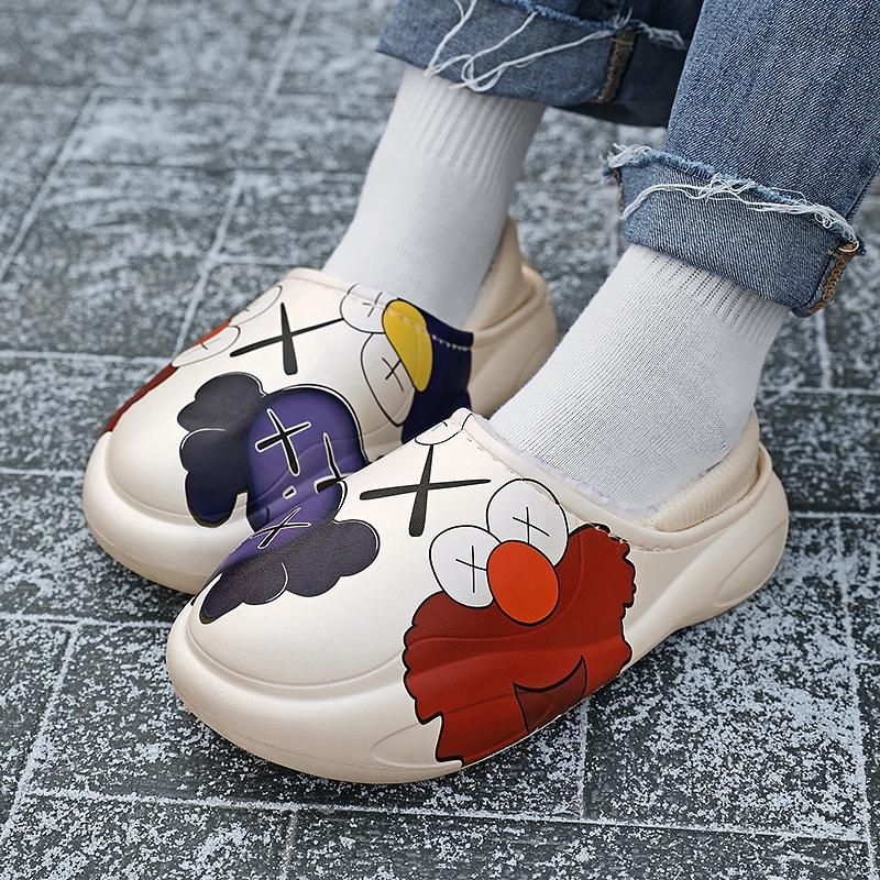 Cartoon Cotton Slippers Men's Winter Thick Bottom Non-slip Home Waterproof Slippers Outer Wear Bag with Cute Warm Cotton Shoes