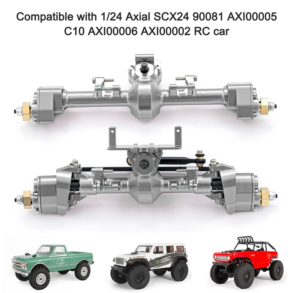 RC Car Front Axle Rear Axle Aluminum Alloy RC Axles Replacements for 1/24 Axial SCX24 90081 AXI00005 C10 AXI00006 AXI00002 RC Car