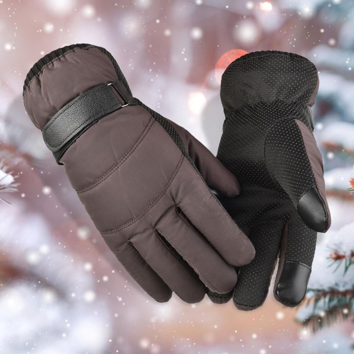 1 Pair Ridding Warm Touch Screen Full Finger Brown