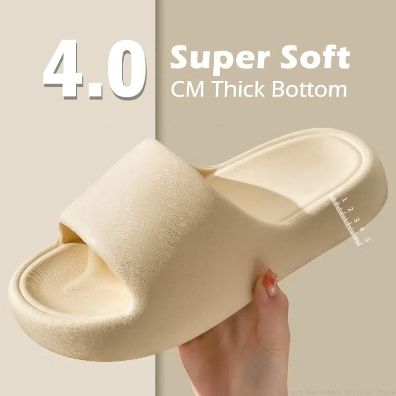 Unisex Thick Soled Anti-Skid Silent Bathroom Slippers Solid Color Home Eva Indoor Soft Shoes Couple Women Men Slippers Slides