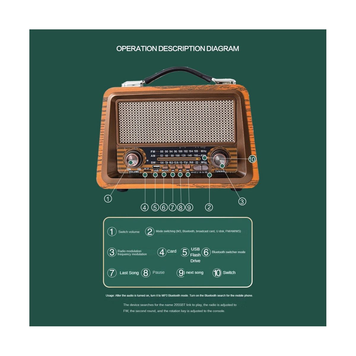Portable Wooden Retro Radio Wireless Bluetooth S