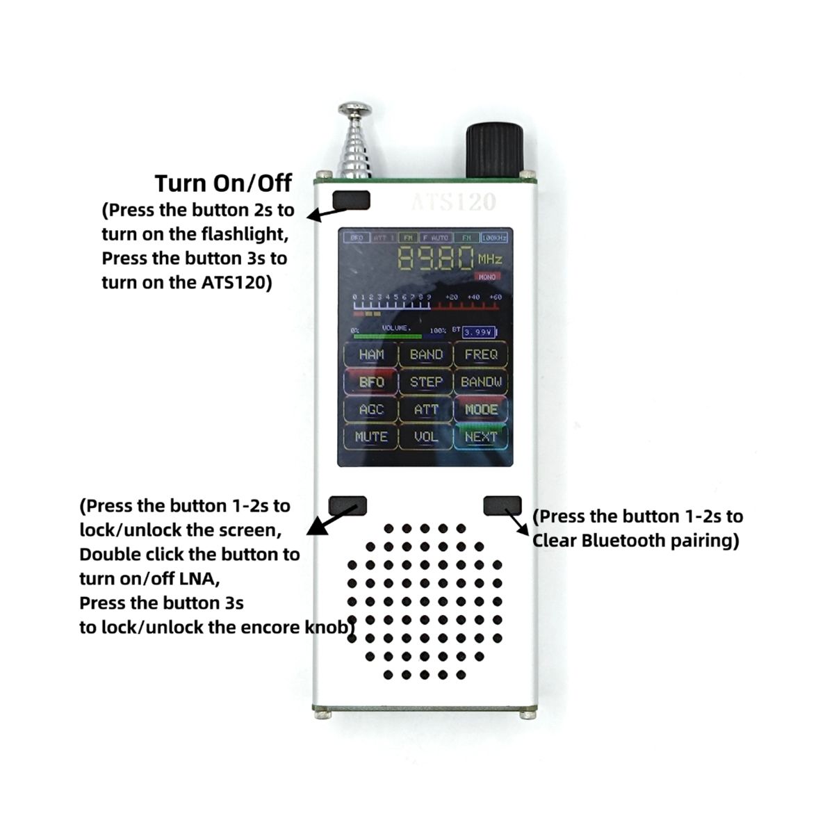 Portable ATS120 SI4732 ESP32 Bluetooth SSB FM RDS