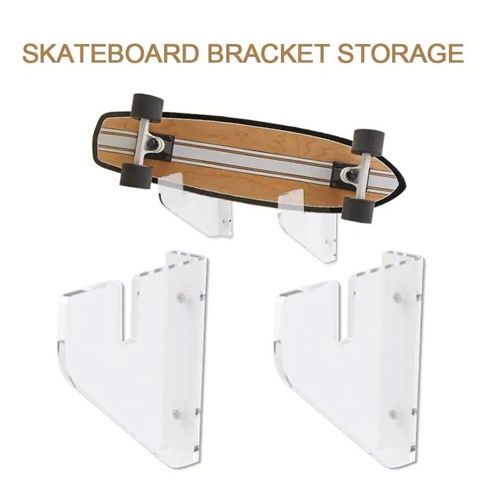 2pcs Skateboard Rack Wall Hanging Mounts Deck Adjustable Size Storage Holder Sturdy Home Easy Install Longboard Clear Acrylic