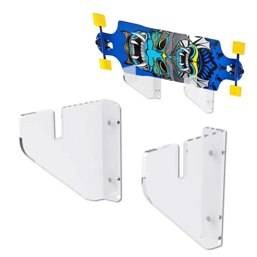 2pcs Skateboard Rack Wall Hanging Mounts Deck Adjustable Size Storage Holder Sturdy Home Easy Install Longboard Clear Acrylic