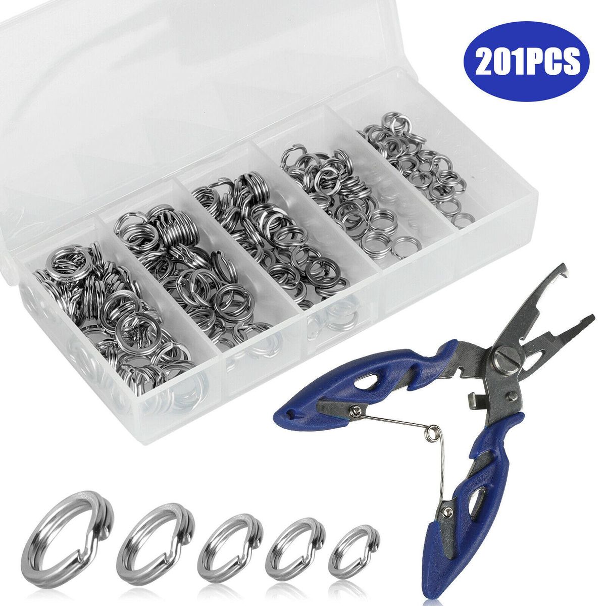 200x Assorted  Split Rings 5 Sizes Double Snap Loop