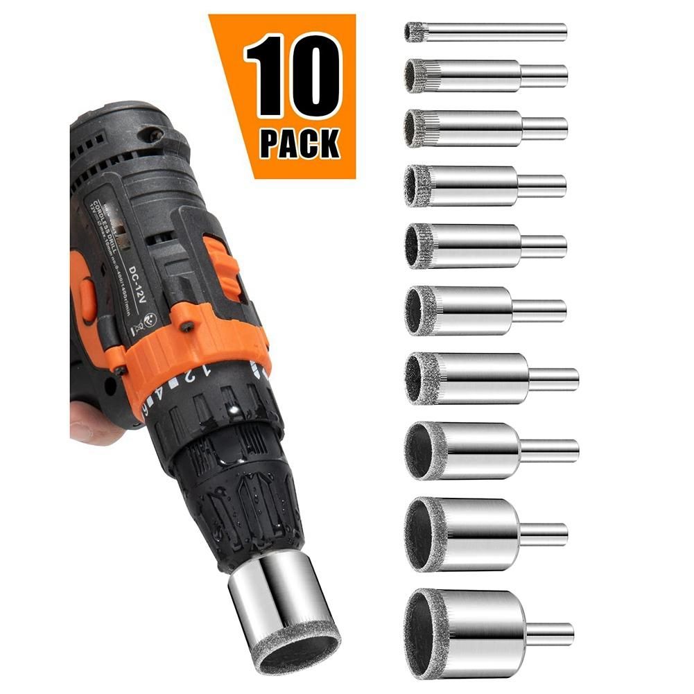 Diamond Drill Bits Set, 10 PCS Diamond Hole Saw Set, Glass Drill Bit for Ceramic Tile Porcelain Marble Granite Bottles