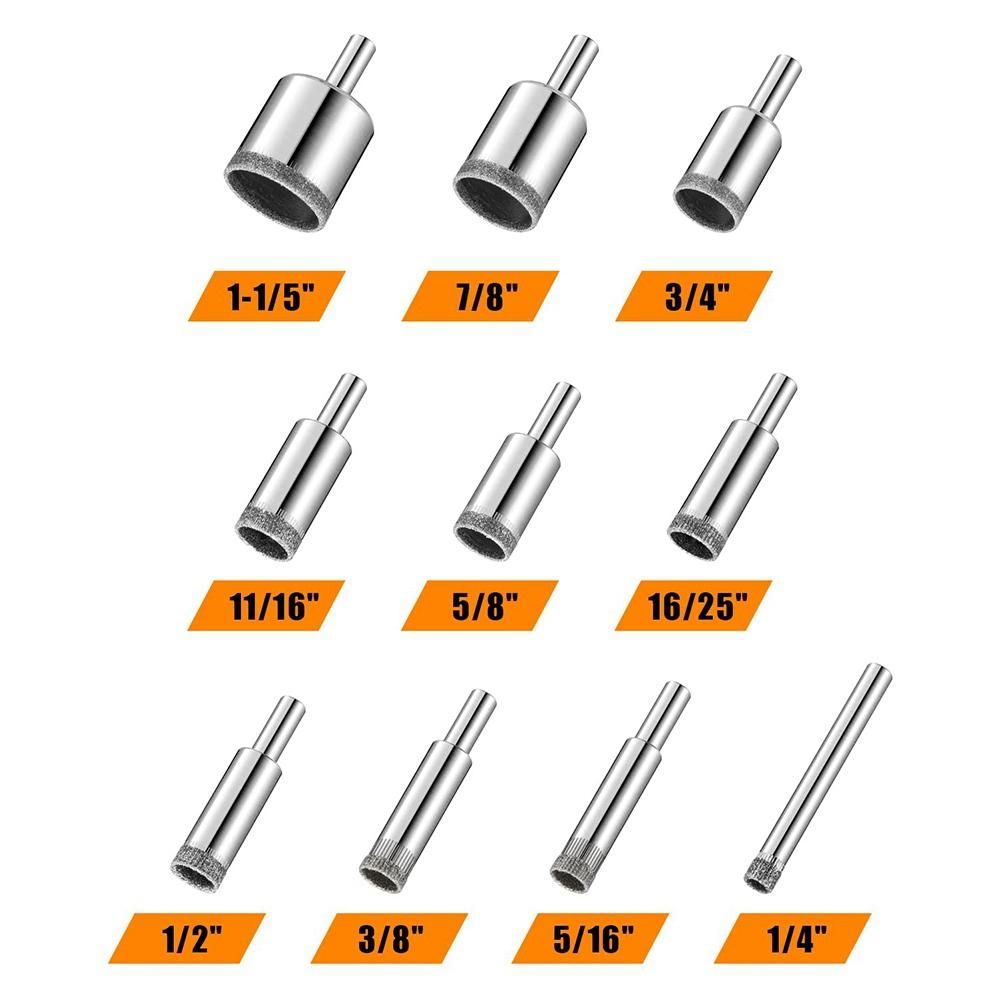 Diamond Drill Bits Set, 10 PCS Diamond Hole Saw Set, Glass Drill Bit for Ceramic Tile Porcelain Marble Granite Bottles
