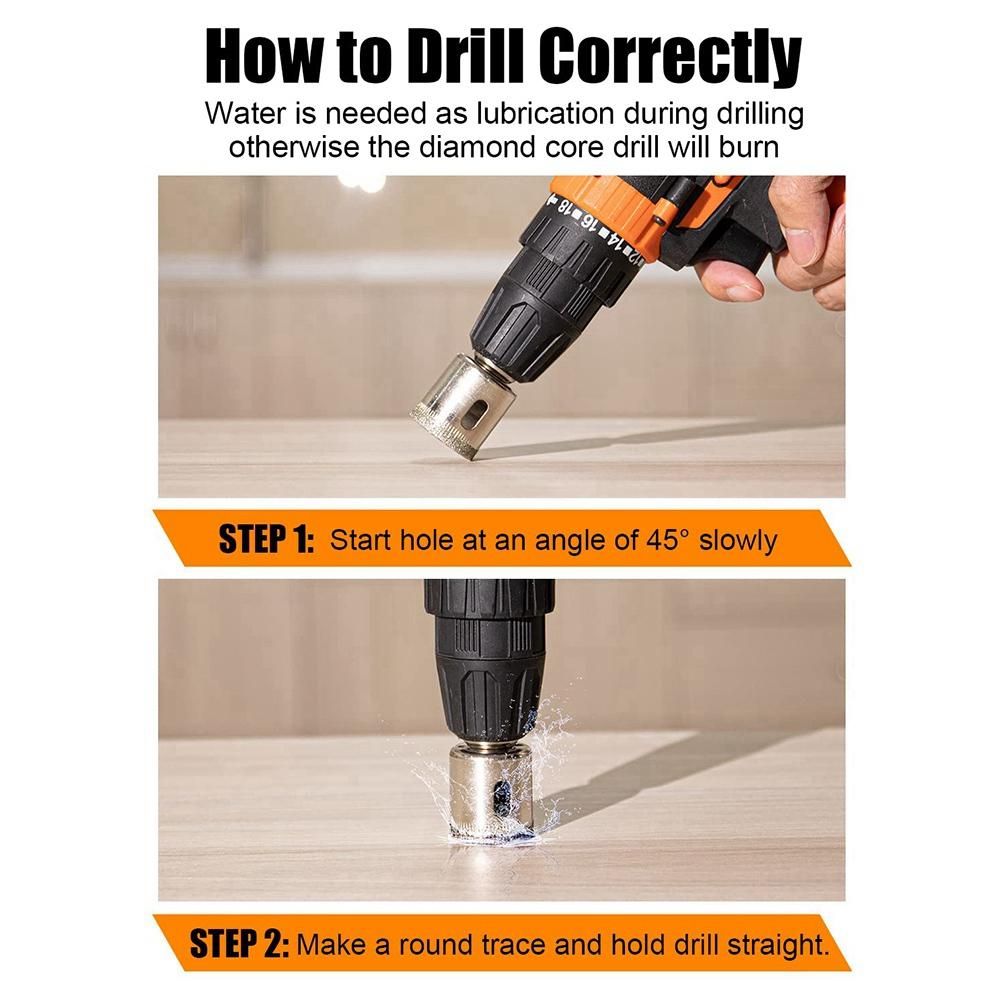 Diamond Drill Bits Set, 10 PCS Diamond Hole Saw Set, Glass Drill Bit for Ceramic Tile Porcelain Marble Granite Bottles