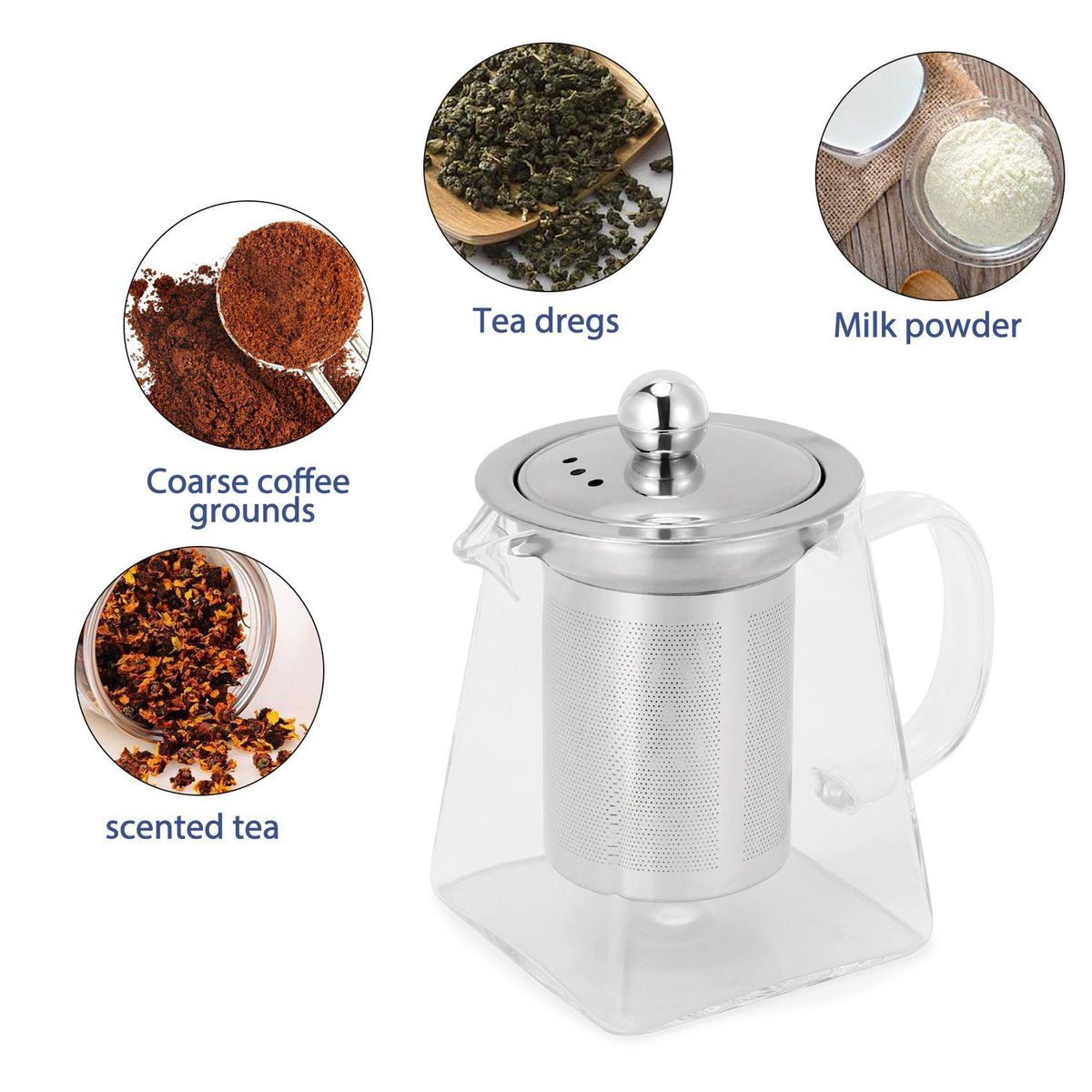 Thickened Glass Teapot Heat Resistant Flower Tea Pot Bubble Tea Pot Stainless Steel Filter Teapot Square Pot Set 350Ml