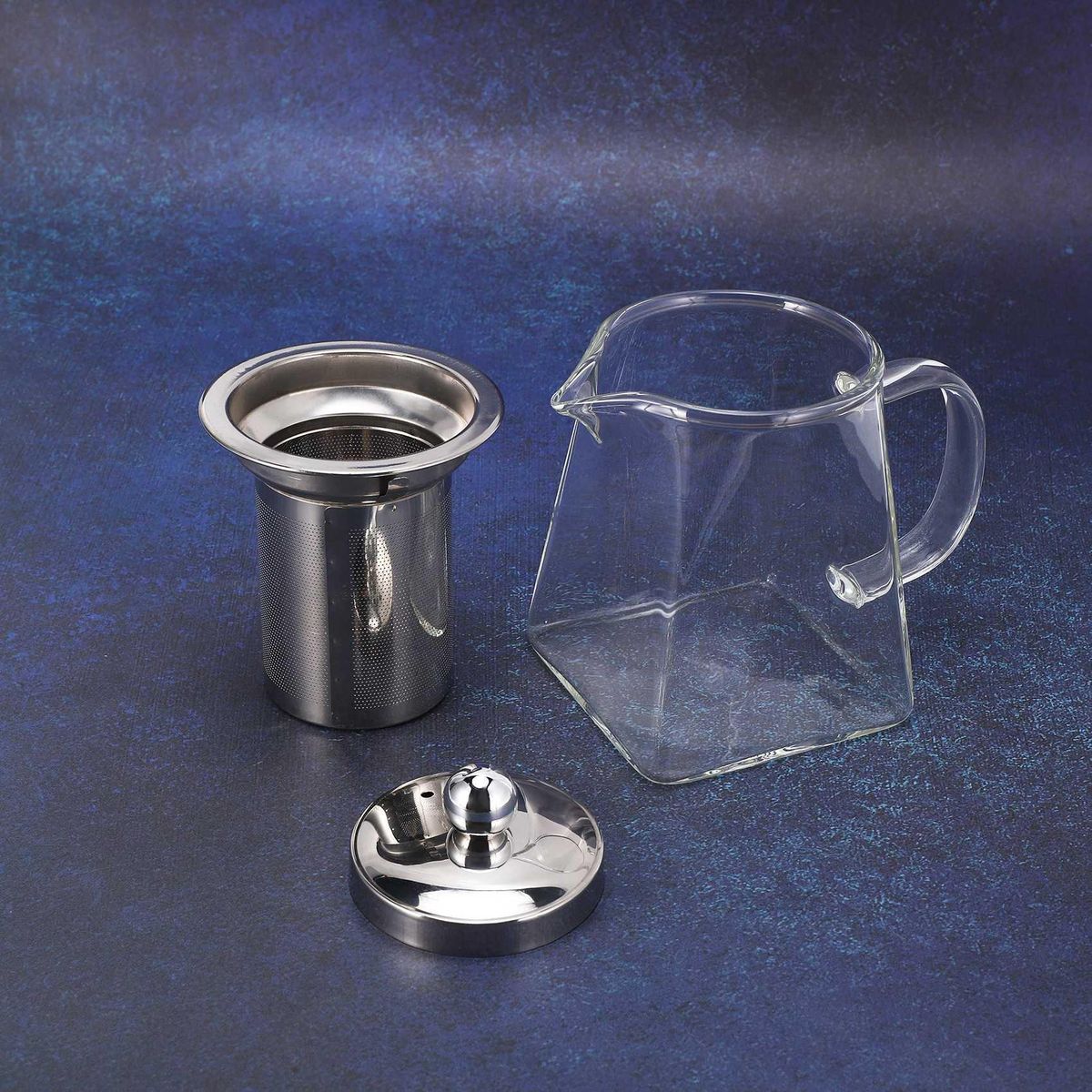 Thickened Glass Teapot Heat Resistant Flower Tea Pot Bubble Tea Pot Stainless Steel Filter Teapot Square Pot Set 350Ml