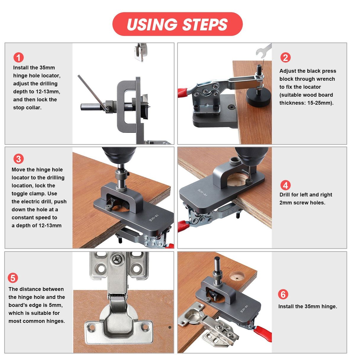 35mm Hinge Hole Drilling Jig Set Hinge Hole Locator Guide