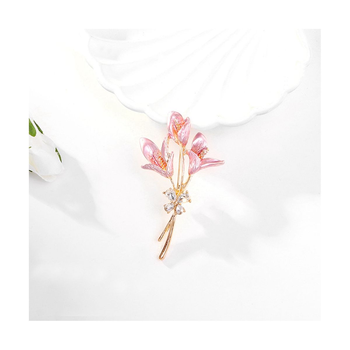 Enamel Lily Flower Women Brooches Pink Flower