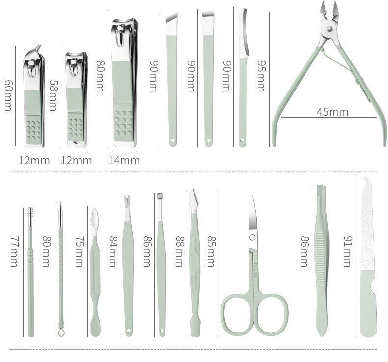 1 Set (16 Pieces) Nail Clipper Set Manicure Pedicure Tools Kit