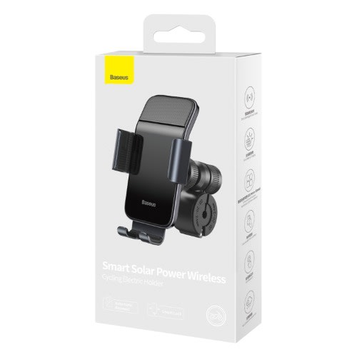 Smart Solar Power Wireless Car Mount Electric Clamp Auto Lock Phone Holder - Black