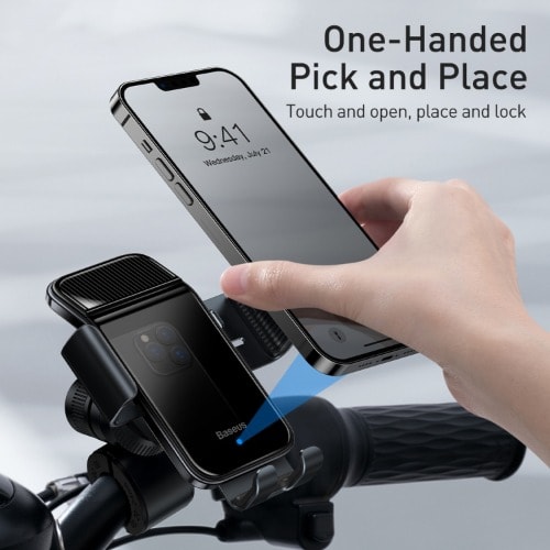 Smart Solar Power Wireless Car Mount Electric Clamp Auto Lock Phone Holder - Black