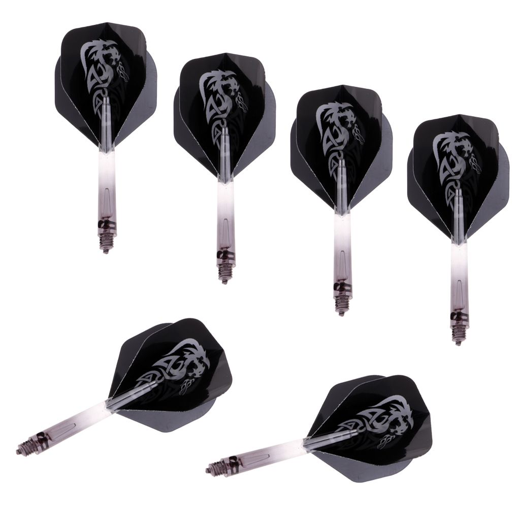 6pcs 2BA Thread Dart Shafts With Tails Darts Flights Replacement Black