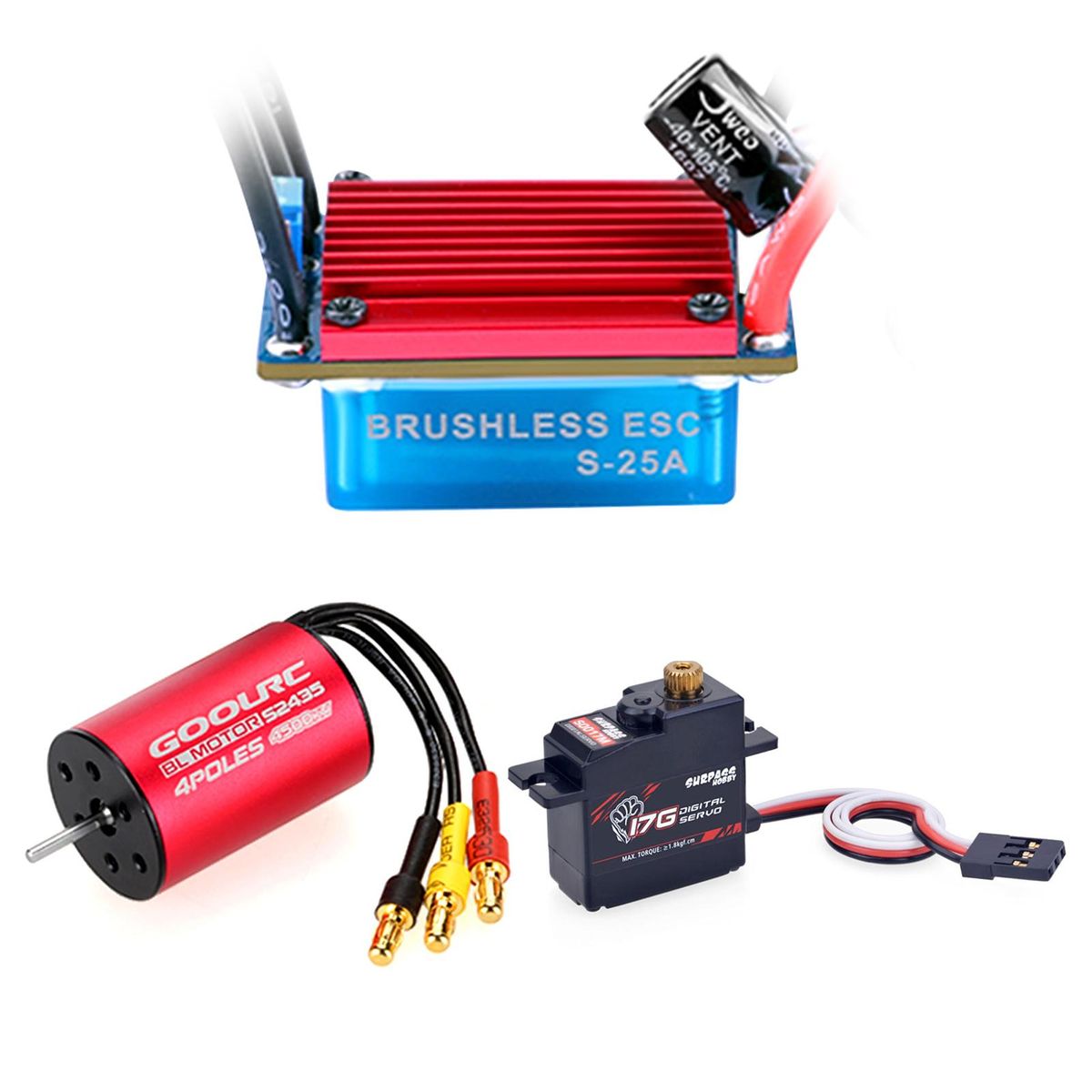 GoolRC S2435 4500KV Brushless Motor 25A Brushless ESC with 2.2kg Metal Gear Servo Upgrade Brushless Combo Set for 1/16 1/18 RC Car Truck