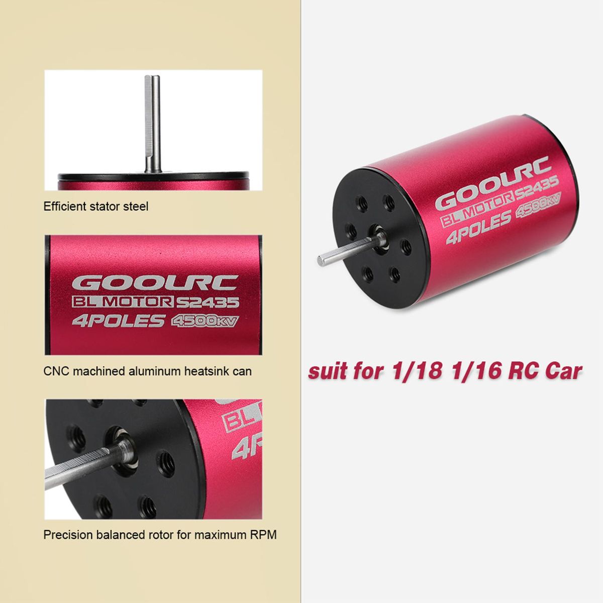GoolRC S2435 4500KV Brushless Motor 25A Brushless ESC with 2.2kg Metal Gear Servo Upgrade Brushless Combo Set for 1/16 1/18 RC Car Truck