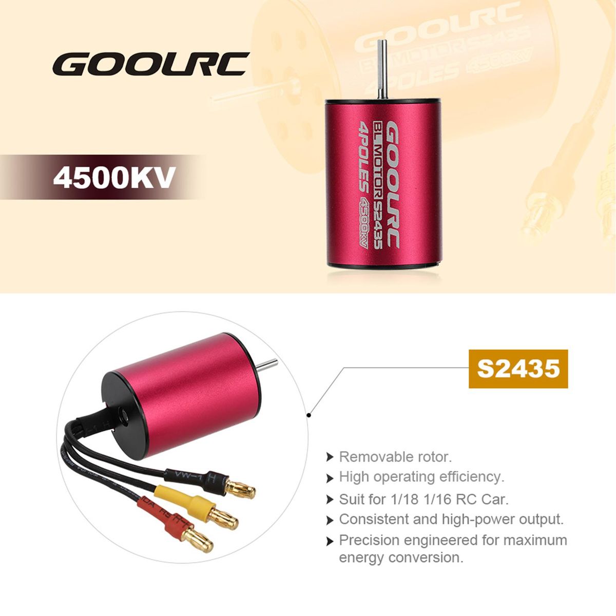 GoolRC S2435 4500KV Brushless Motor 25A Brushless ESC with 2.2kg Metal Gear Servo Upgrade Brushless Combo Set for 1/16 1/18 RC Car Truck