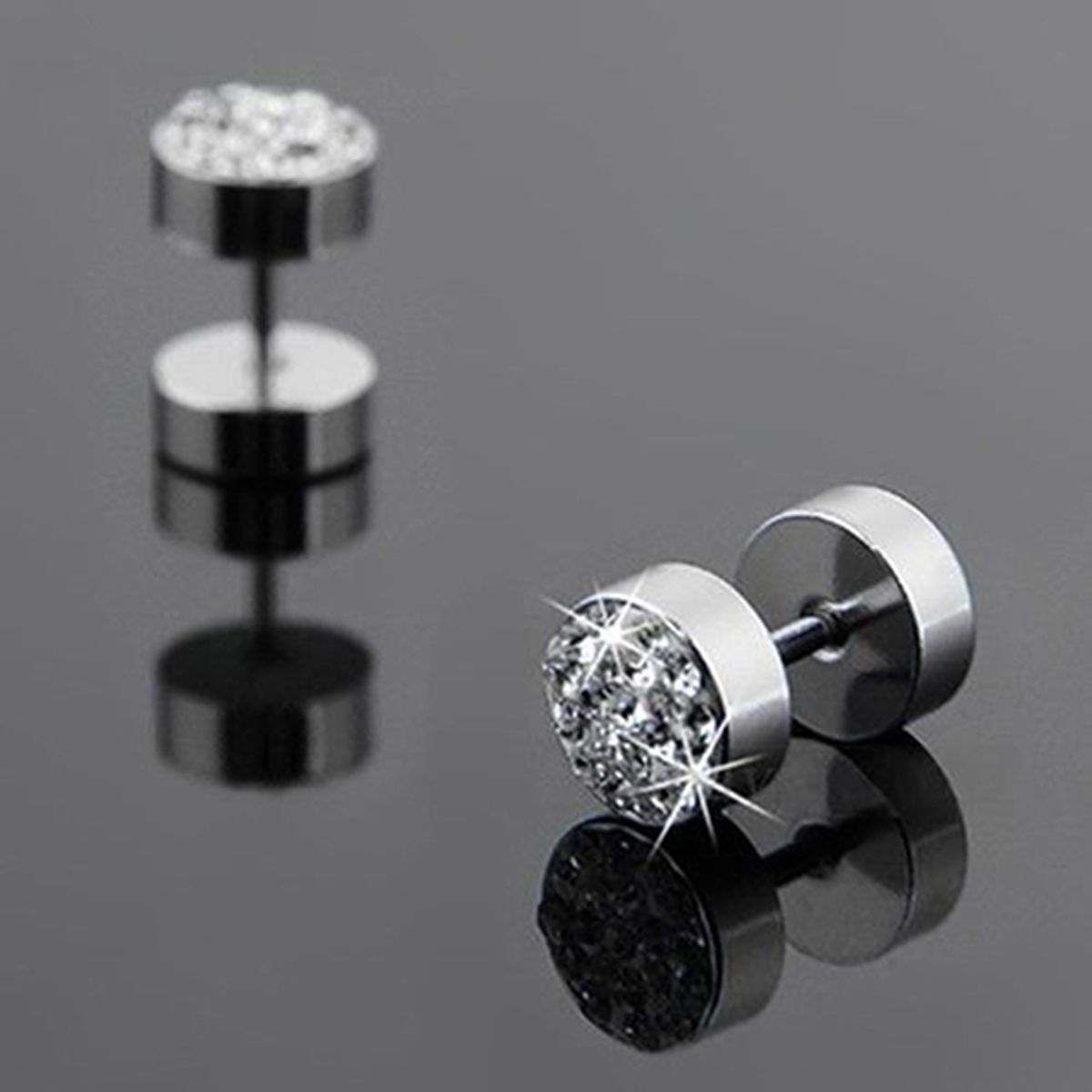 Ear Studs Rhinestone Decor Anti-corrosion Stainless Steel Men's Barbell Ear Studs For Party-Black