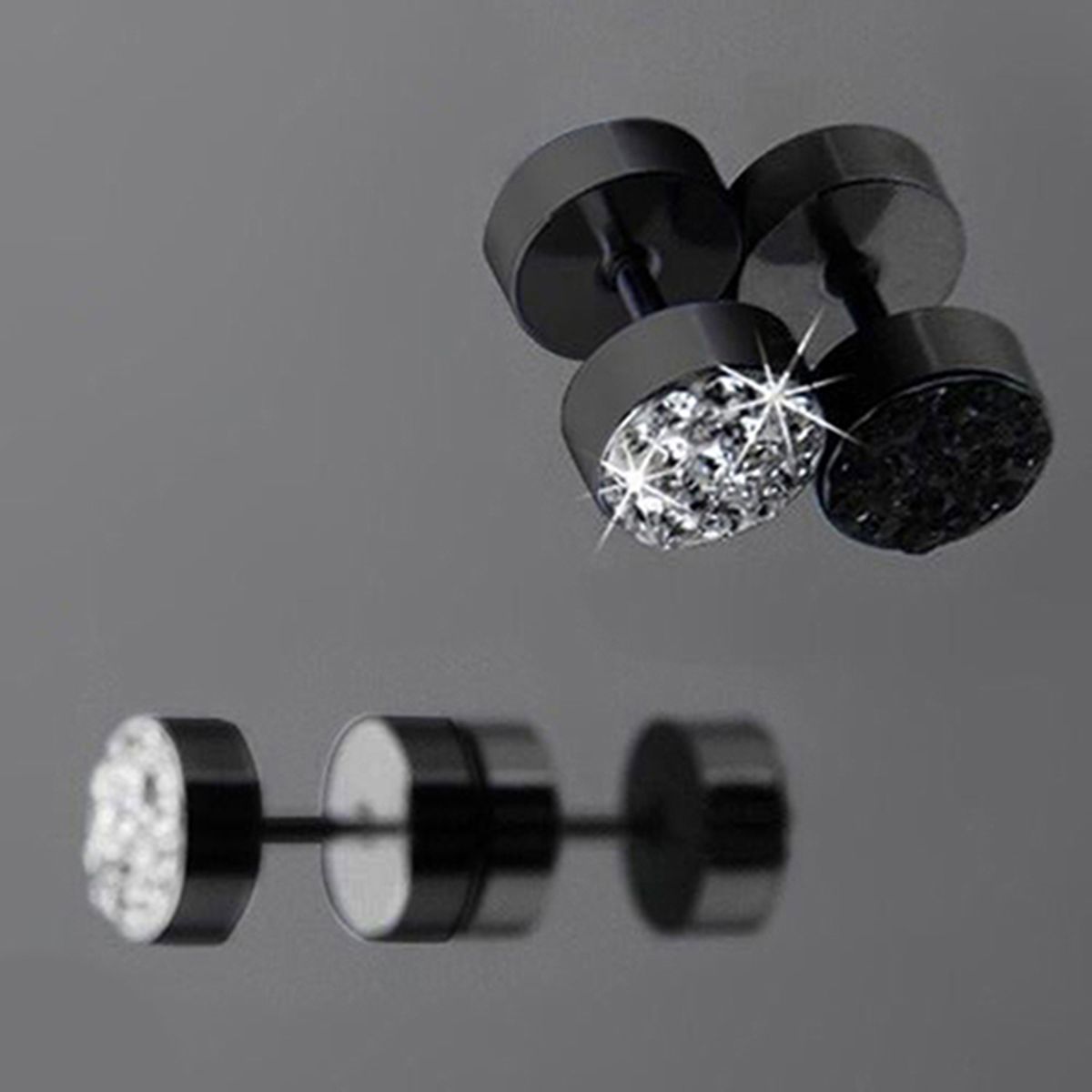 Ear Studs Rhinestone Decor Anti-corrosion Stainless Steel Men's Barbell Ear Studs For Party-Black