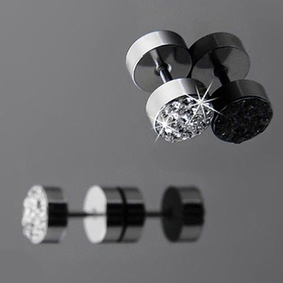 Ear Studs Rhinestone Decor Anti-corrosion Stainless Steel Men's Barbell Ear Studs For Party-Black