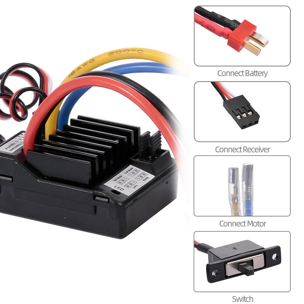 AX-D60A 60A Waterproof Brushed ESC Speed Controller for 1/10 RC Car Off-road Truck RC Boat 2S LiPo 6-8S NiMh Battery