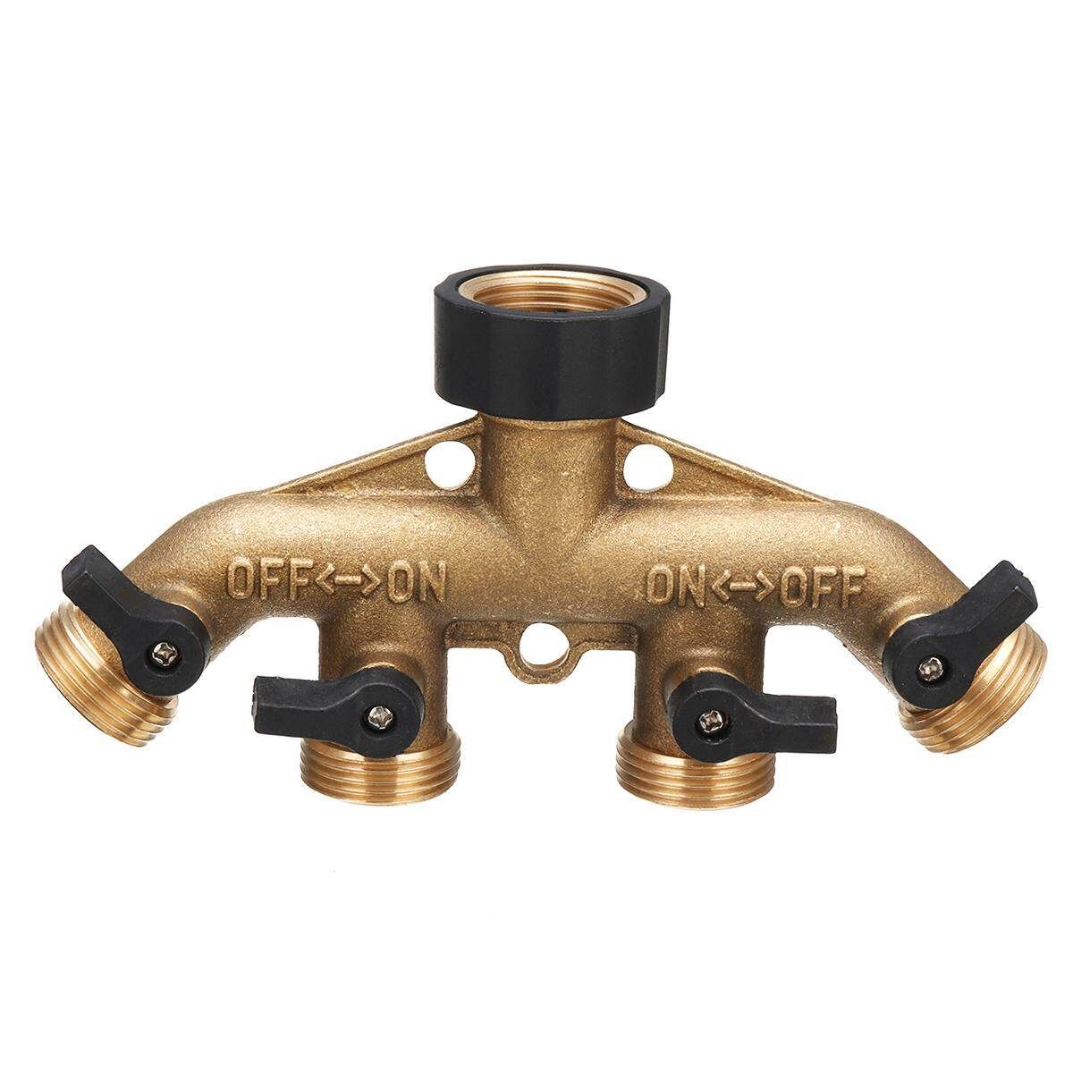 3/4" SOLID BRASS 4 WAY ADAPTOR - GARDEN TAP MULTI HOSE CONNECTOR SPLITTER