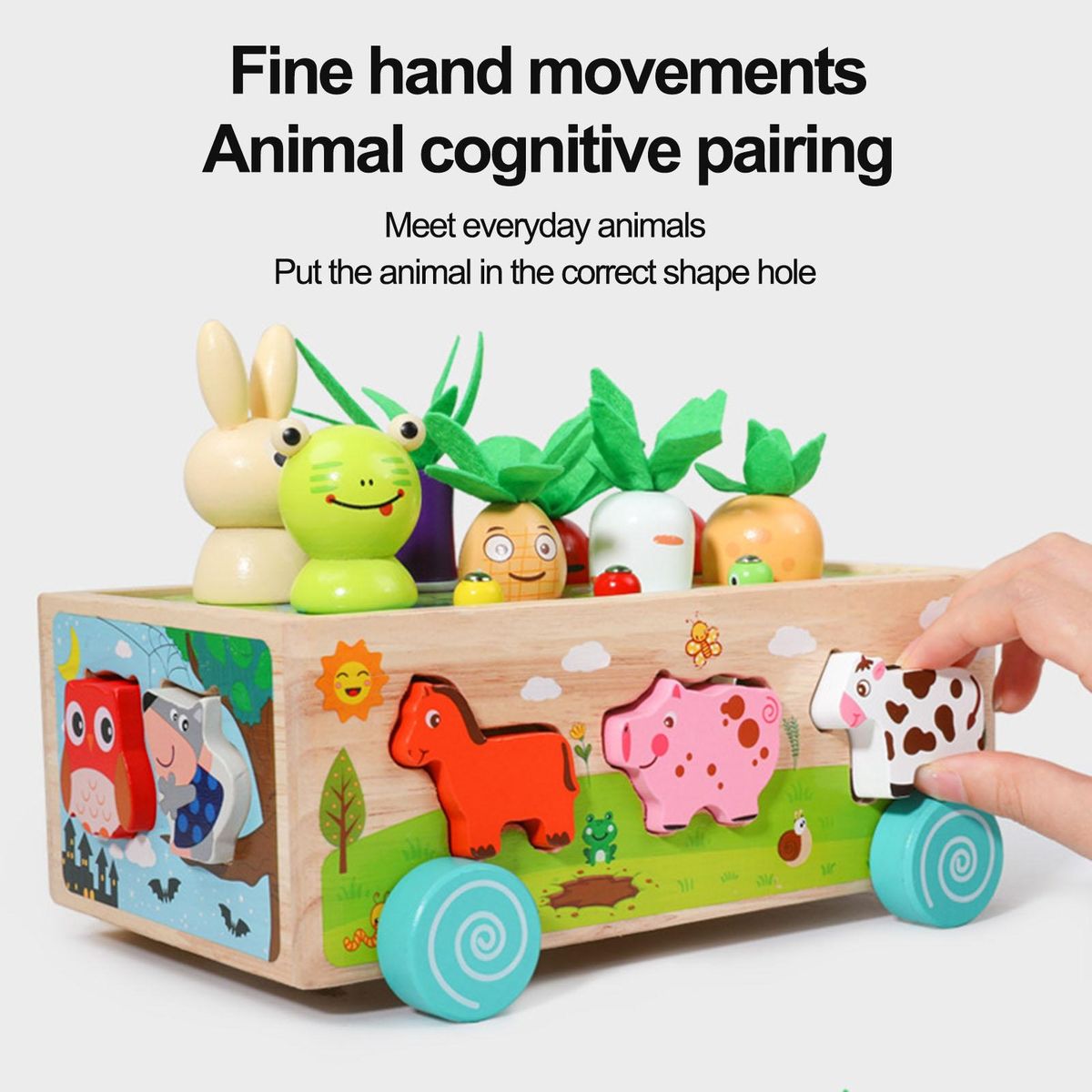 Wooden Learning Toy Farm Car Toy Set Wooden Blocks for Toddlers