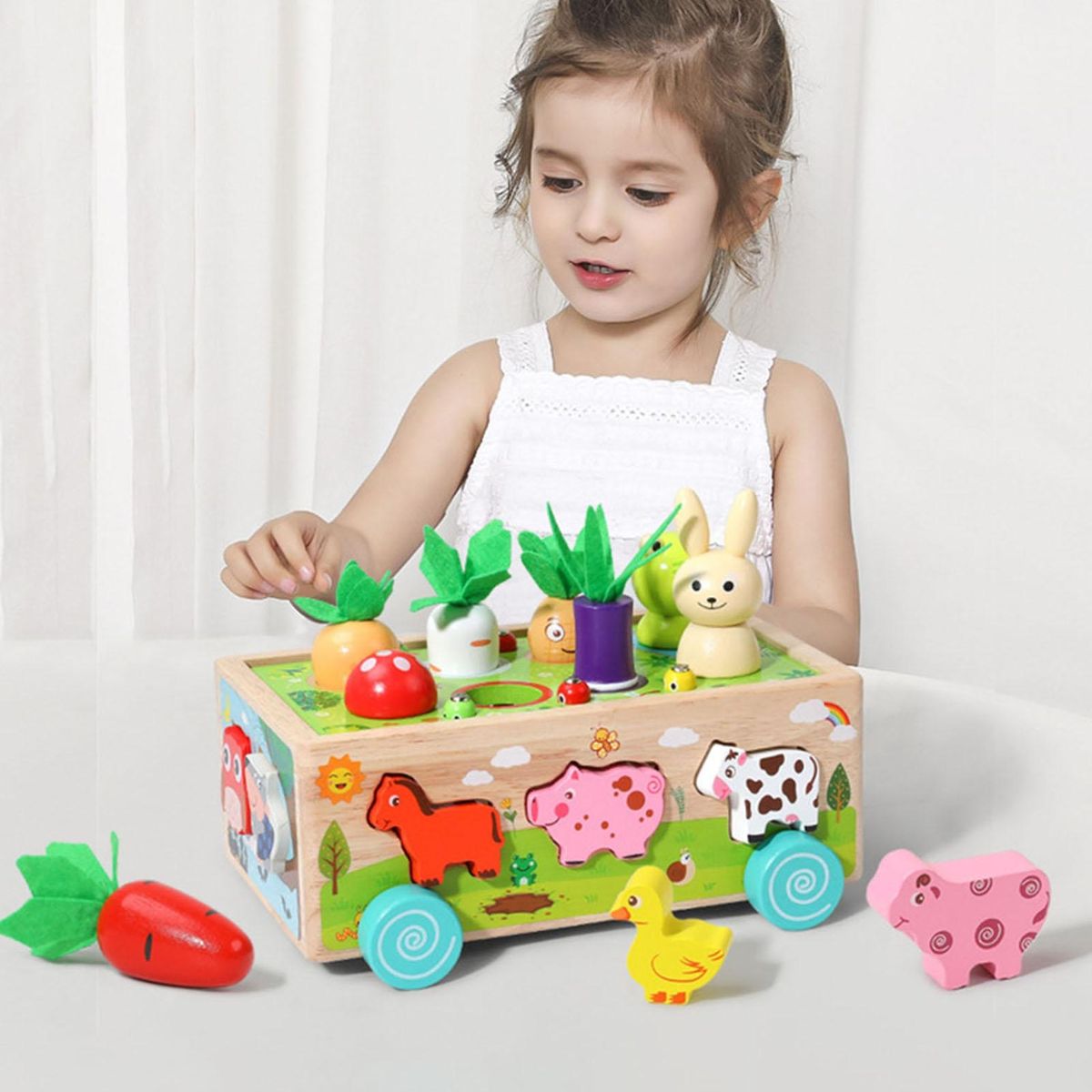 Wooden Learning Toy Farm Car Toy Set Wooden Blocks for Toddlers