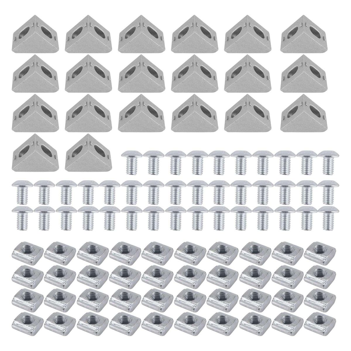 2020 Series Aluminum Connector Set 20pcs Corner Bracket40pcs x 10mm T-slot Nuts 40pcs M5x10mm Hex Socket Cap Screw Bolt for 6mm Slot Aluminum Accessories