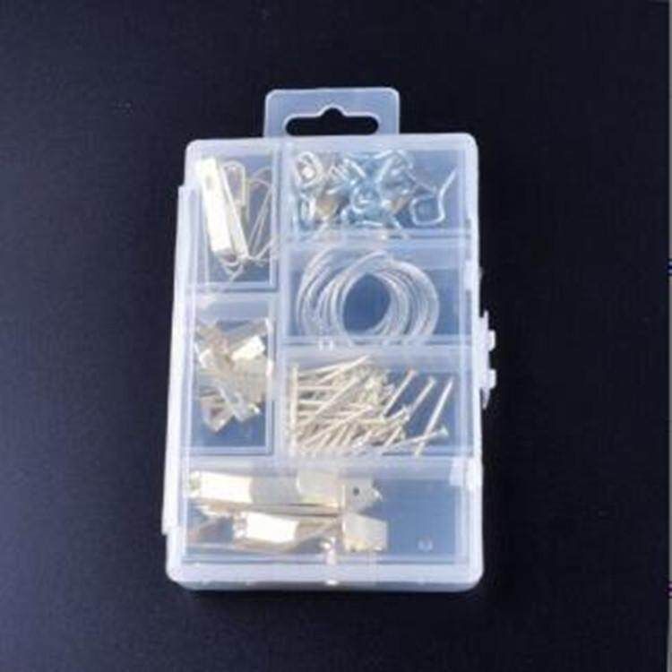 100PC Hardware Accessories 50LB Hook 3PCS+30LB Hook 6PCS+10LB Hook 8PCS+ Picture Frame Hook 4pcs+2" Nail 3PCS +1" Nail 31PCS +0.5" 12PCS + Plywood 1pcs+ Gold-plated Wall Nail 12pcs + Square Sheep Eye 20pcs